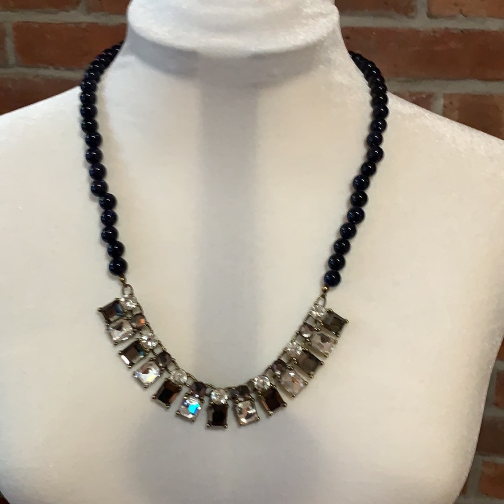 Ann Taylor Loft black enamel & gemstone necklace